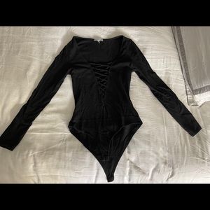 Black Criss Cross Long Sleeved Bodysuit